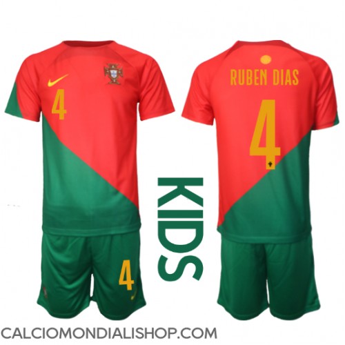 Maglie da calcio Portogallo Ruben Dias #4 Prima Maglia Bambino Mondiali 2022 Manica Corta (+ Pantaloni corti)